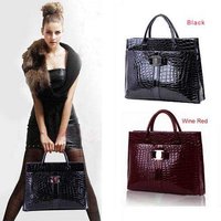 Handbag Women Luxury OL Lady Crocodile Pattern Hobo Tote Bag Black & Red B271