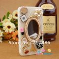 Fashion elegant mobile phone case cover for iphone4/4s,lipstick perfume bottle comb mirror ,bling rhinestone pearl flower