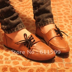 2012 all-match small pointed toe lacing british style vintage small single shoes flat female shoes ol flats(China (Mainland))