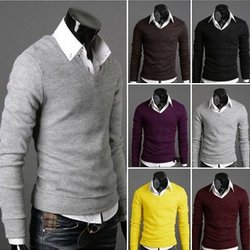 Hot explosion models men's sweater with a solid color cotton men's sweater long-sleeved T-shirt six colors ML-XL-XXL(China (Mainland))