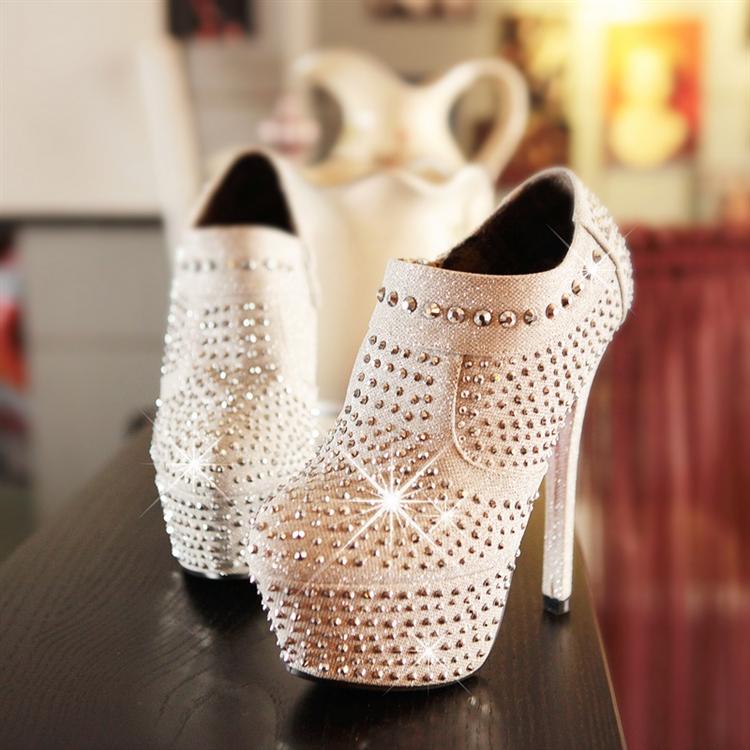 New arrival street low top shoes thin heels platform shoes paillette rhinestone women s shoes elegant