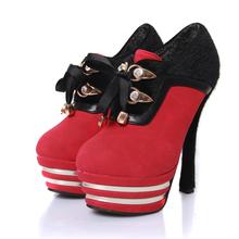 2012 autumn personality color block decoration ultra high heels women’s shoes platform lacing round toe single shoes scrub