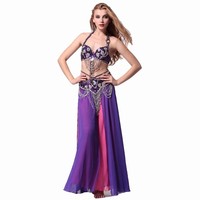 Belly dance costume set quality stage clothes set bra cummerbund placketing skirt