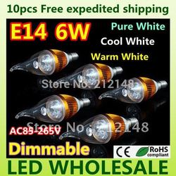 Free shipping 10x Dimmable 6W 3*2W E14 E27 High Power Energy-Saving LED Candle Light Bulb Lamp Ceiling chandelier led lighting(China (Mainland))