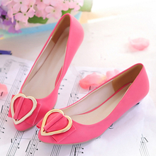2012 casual brief heart fastener bow shallow mouth pointed toe comfortable low-heeled shoes plus size