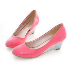 2012 spring and summer candy color shallow mouth round toe wedges anti-slip soles shoes plus size