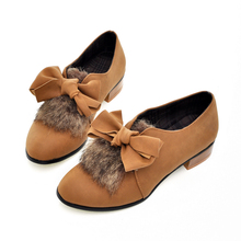 2012 spring and autumn bow rabbit fur Women brief all-match low-heeled shoes plus size