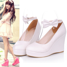2012 sweet bow brief shallow mouth round toe platform wedges heels shoes plus size