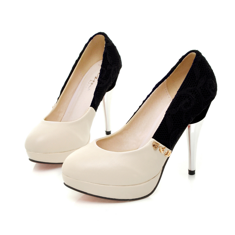 2012 xiaxin single shoes lace shallow mouth round toe platform high heel shoes plus size