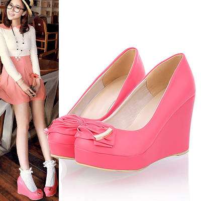 2012 spring and summer sweet candy color flower shallow mouth platform wedges high heeled shoes plus
