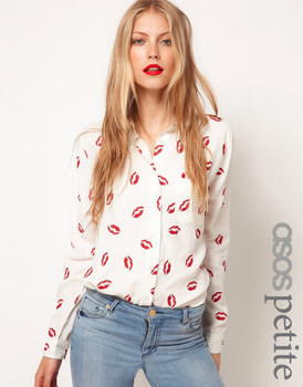 Free Shipping 2013 Hot-selling Winter New Style Lip Print Long Sleeve Shirt Women's Fashion Blouses E3231