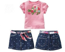 Free Shipping 2012 New Baby cute girls turtle printing T shirt Short jeans suit kids top
