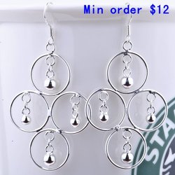 (Min order $12) Jewelry Earrings E017, Fashion Design Jewelry 1 pair Silver Circles and beads Drop Earrings(China (Mainland))