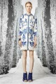 Free shipping Autumn 100% China silk  Knee-length long sleeves Vintage style blue print lace maxi dress  S M L A058