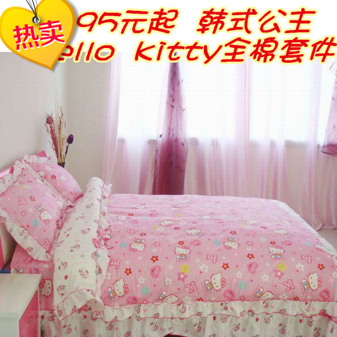 Child cartoon bedding princess bed skirt four piece set kt cat 100% ...