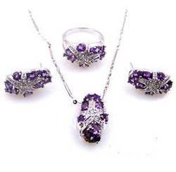 Derongems_Natural Amethyst inlayed Jewelry Set_ 925 Sterling Sliver plated Real White Gold_Manufacturer Directly Sales(China (Mainland))