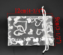 Wholesales 100 Christmas Heart Organza Wedding Gift Bags Pouches Jewelry Packing 9x12cm