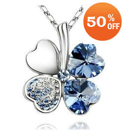 18 colors 18K gold white gold plated clover flower heart austrian crystal Necklace pendant make with swarovski elements 9554(China (Mainland))