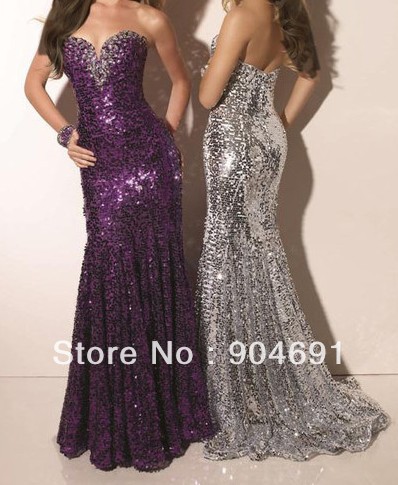 Purple Cocktail Dress on Purple Silver Sequins Bridal Evening Dress Strapless Party Prom Dress