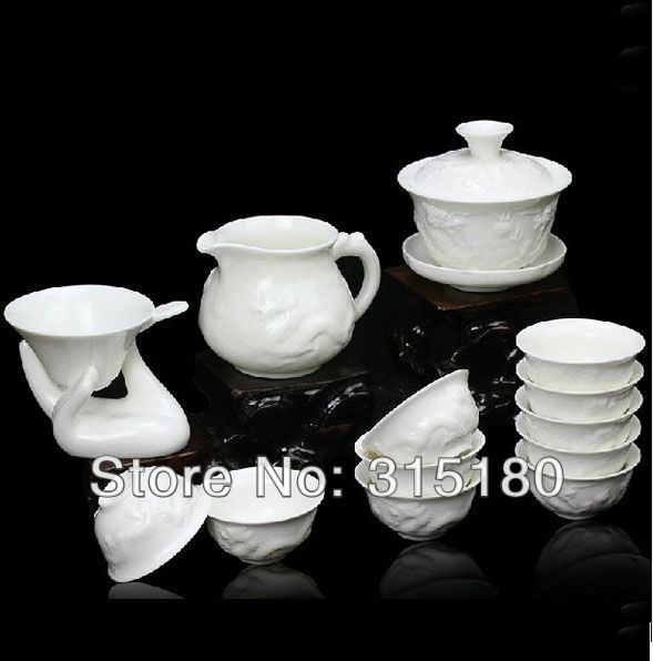 Promotion Boutique Jade Porcelain Kung Fu Tea Set Dehua Tea Sets with 14 pcs Wholesale and