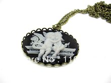cameo necklace Cupid angel love couple navy yellow NW661