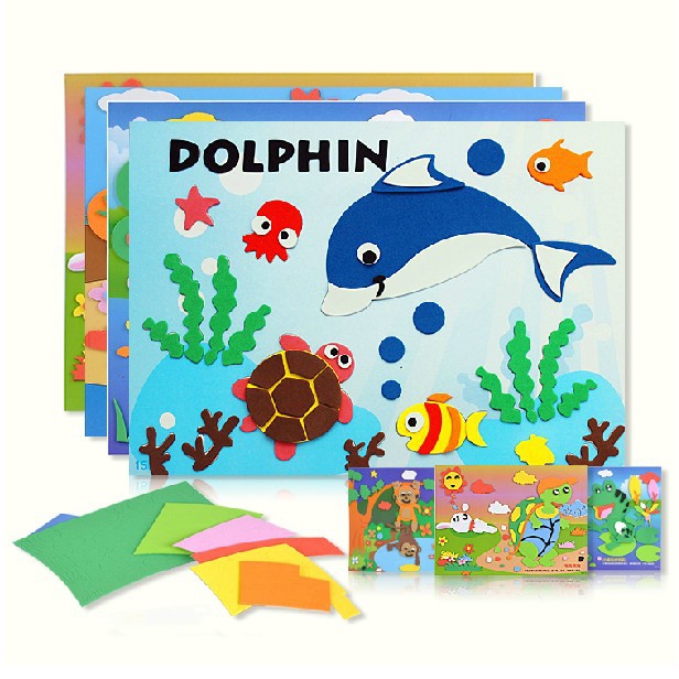 16Pcs/lot, kids EVA handmade, DIY children stereo sticker 3D art three-dimensional painting,Different pattern,28*20cm(China (Mainland))