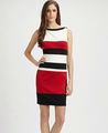 Annk klein stripe color block decoration o-neck slim one-piece  tank  basic skirt dresses