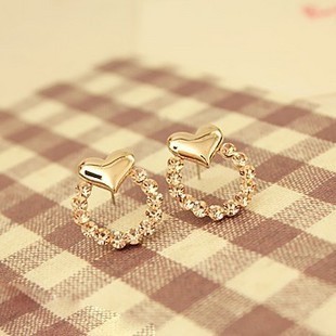 Min. order $15, Mix order accessories sweet heart circle imitation diamond stud earrings(China (Mainland))