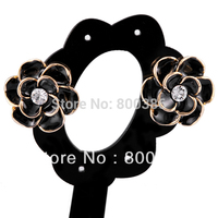 20mm Black Flower Crystal Gold Plated Stud Earrings 1 pair+ Gift Box ER182