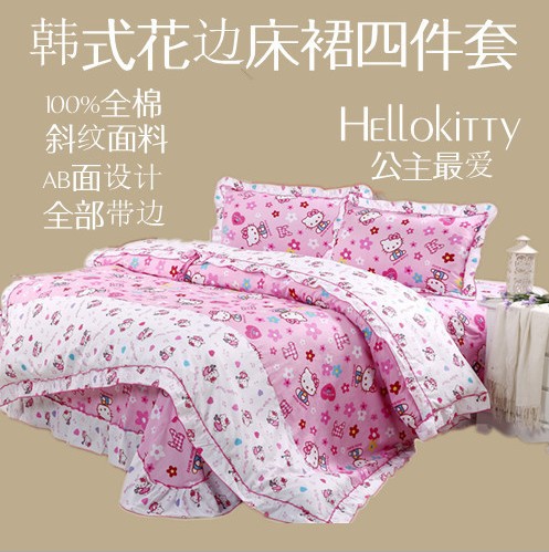 gift! minnie mickey mouse &Hello kitty Queen size 100% cotton bedding 