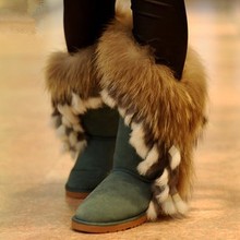 2012 high-leg boots genuine leather snow boots rabbit fur fox fur women';s shoes free shipping(China (Mainland))