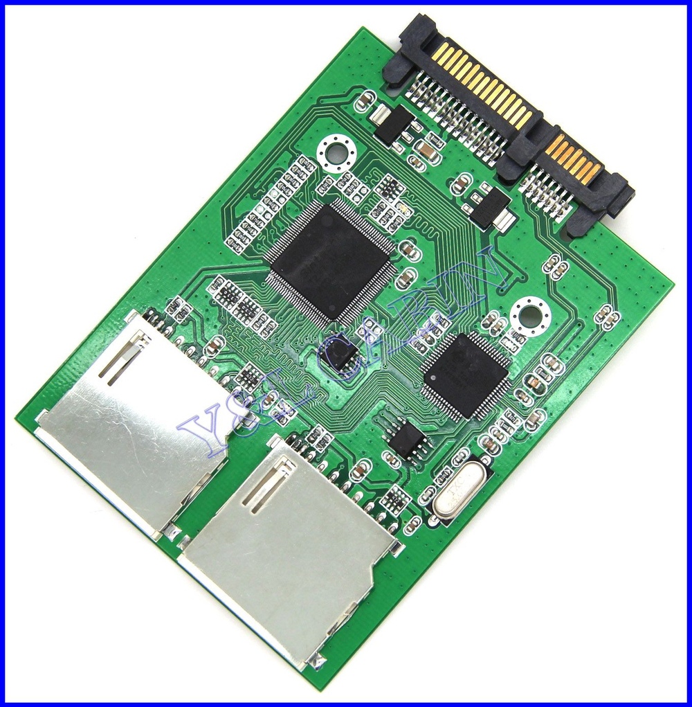2 Port Dual SD SDHC Secure Digital MMC Memory Card to 7+15P SATA Serial ATA Converter Adapter, No SD Card Size Limit(China (Mainland))