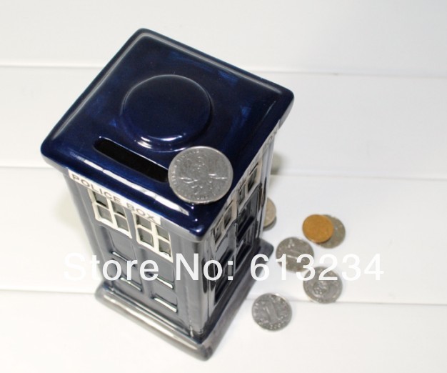 Free shipping Wholesale 10pieces/lot Doctor Who TARDIS Piggy Bank Ceramic Money Box(China (Mainland))