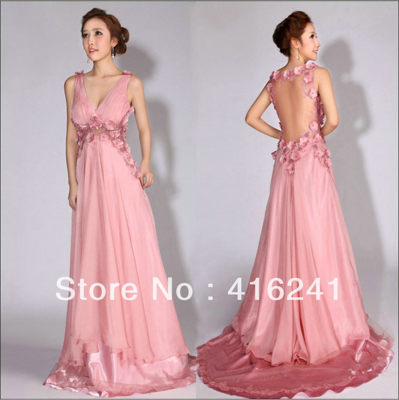 Wholesale-Ready-To-Ship-V-Neck-Pink-Tulle-Back-Evening-Dresses-Prom ...