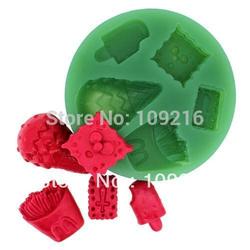 Free shipping!!!New Style 3D Mini 5-Ice Cream and Fries etc. (F0207) Silicone Handmade Fondant/Chocolate Crafts DIY Mold(China (Mainland))