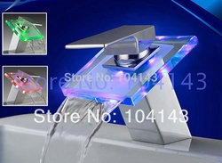 3 COLORS led brass faucet mixer single handle waterfall basin tap chrome KM003(China (Mainland))