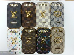 Free Shipping,Fashion case cover hard back leather chrome bling logo for samsung i9300 S3 Siii(China (Mainland))
