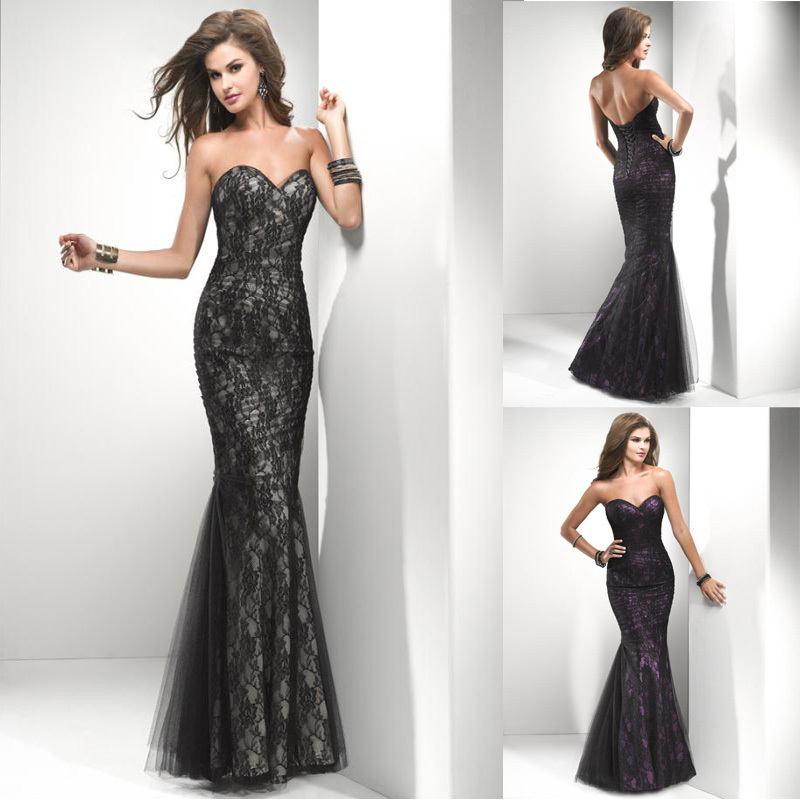 Long Black Lace Mermaid Dress