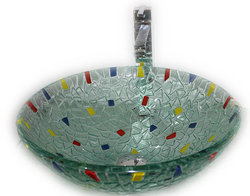 Colored Spots Round Bathroom Tempered Glass Vessel Vanity Watercolor Pure Hand Printing Color Sink Bowl With Water Drain AD-1307(China (Mainland))