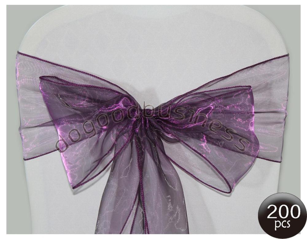 Free Shipping 200pcs Good price Wedding purple Organza Chair Sash, various colors available size:22*275cm(China (Mainland))