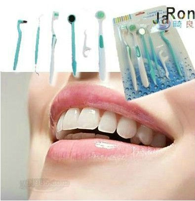 WHOLESALE Oral care kit tooth brush+dental mirror+dental floss interdental brush + dentail stain ereaser, travel supplies(China (Mainland))