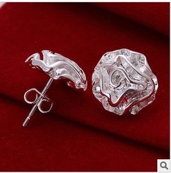 Min.order is $9.9(mix order) Christmas Sale silv er rose earrings high quality silver earrings,wholesale fashion jewelry SES0002(China (Mainland))