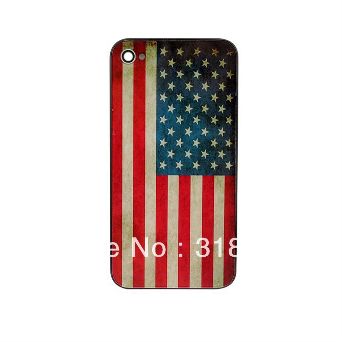 Wholesale 10pcs/lot OLD USA United States Flag Back Battery Door Housing Cover assembly for iPhone 4 A152(China (Mainland))