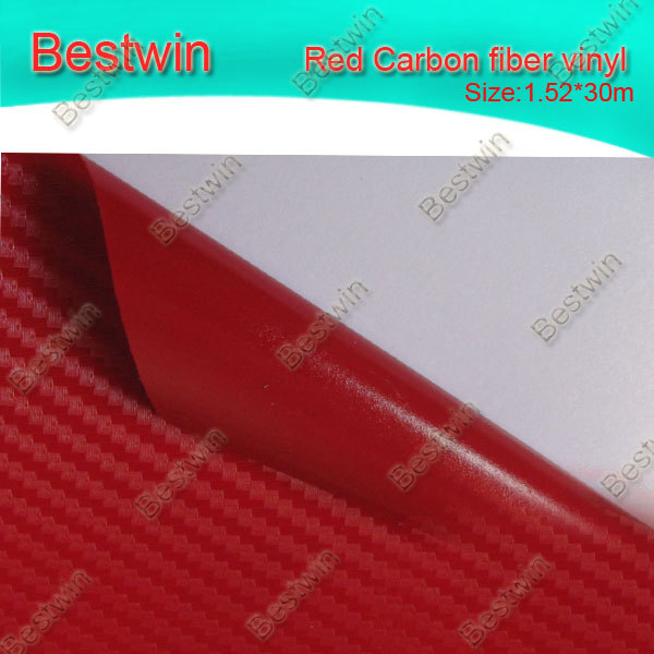 Free shipping!!!!Hot selling red colour 1.52*30m*0.16mm Good quality Carbon fiber vinyl with bubble free(China (Mainland))