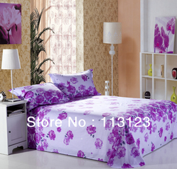 freeshipping 100% cotton printed set bed linen / bedding sheet 3size twill printed bedsheet set Violet flower queen & king(China (Mainland))