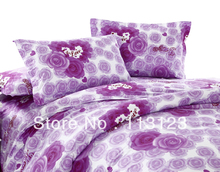 freeshipping 100% cotton reactive printed bedsheet set promotion Violet Flower bed sheet 3size twill  bedsheet 3pcs queen &amp; king(China (Mainland))