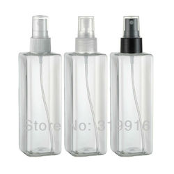 250ml transparent Square PET empty plastic hair spray bottles containers ,clear plastic spray bottle,20pc/lot,free shipping(China (Mainland))