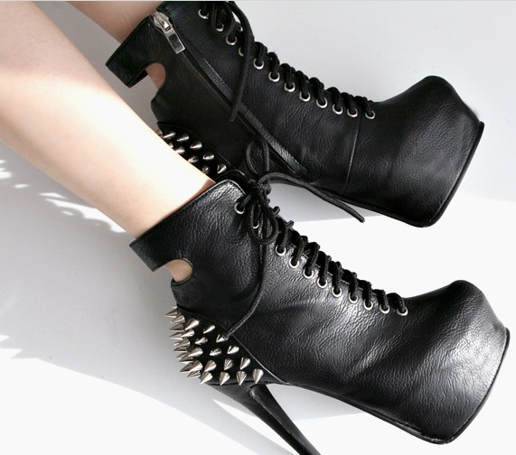 2013 spring and autumn Fashion boots New hollow rivet high heel shoes ...