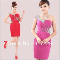 1PCS New Fashion Woman Single Shoulder Bridal Down Bridesmaid Dresses FZ112