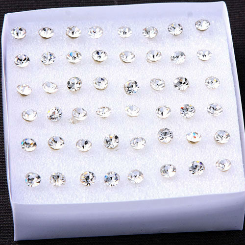 New fashion popular women s delicate crystal stud earrings wholesse lots 12 pairs Stud Earrings free